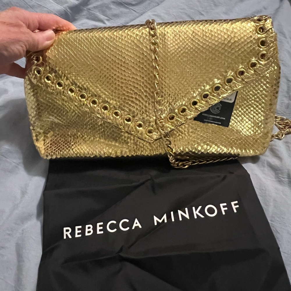Rebecca Minkoff Gold Snake-Embossed Clutch